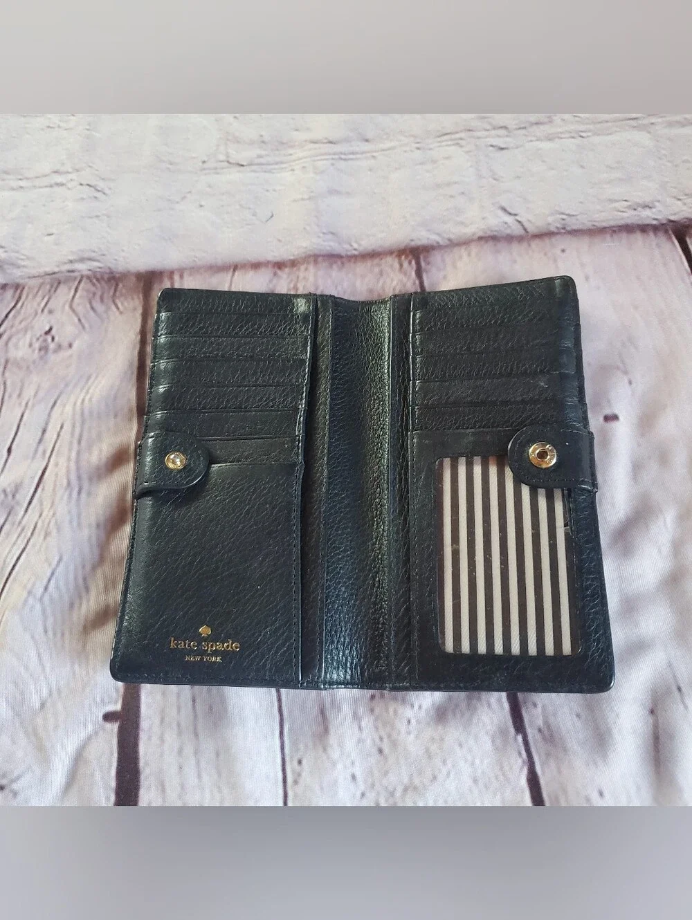 Kate Spade Slim Bailey Black Pebbled Leather Wallet Bifold Credit Checkbook